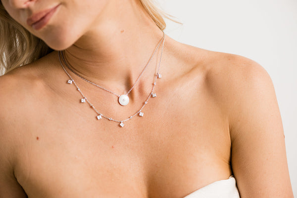 Rhombus rhodium and cubic zirconia Necklace