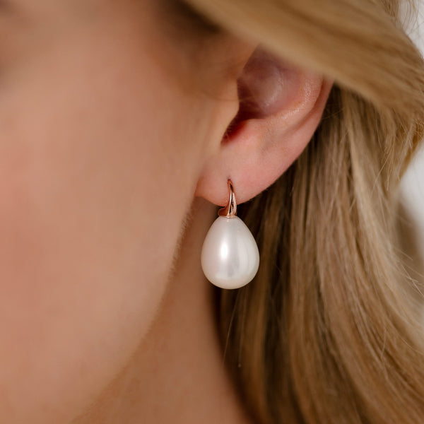 Emma White Baroque Pearl Earrings on Rose Gold Hook