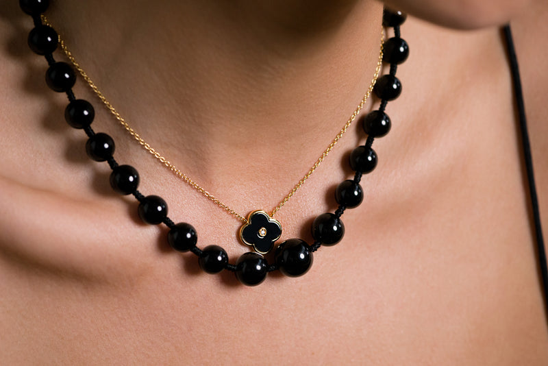 Black Agate Knotted Necklace