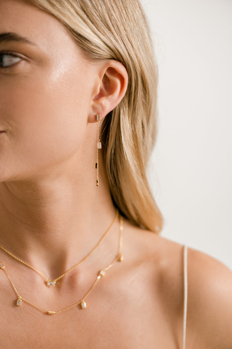 Baguette Drop Gold Earrings