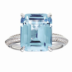 Blue Baguette Cut Silver Ring