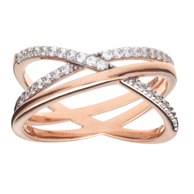 Rose Gold & CZ Cross Ring