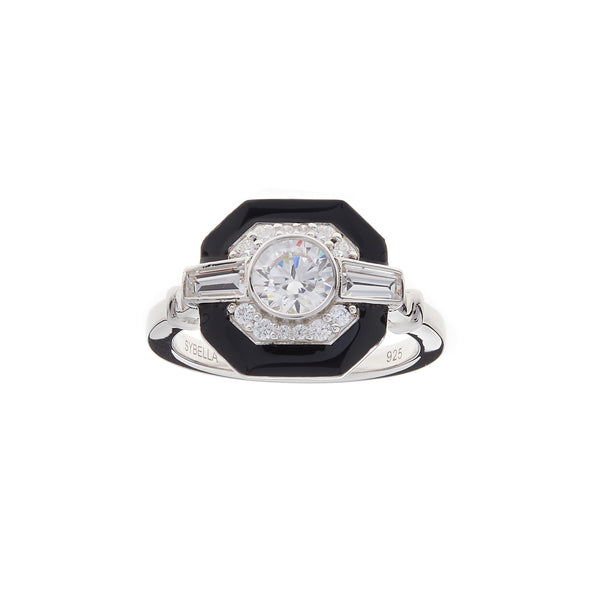 Mason Black & Clear Square Art Deco Ring