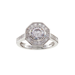 Allegra Rhodium and Clear CZ Art Deco Ring