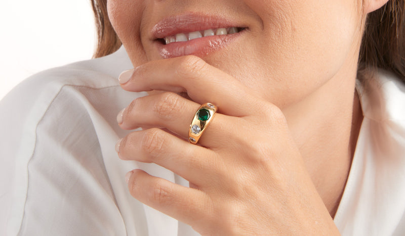 Georgina Gold plate, green & white cubic zirconia ring