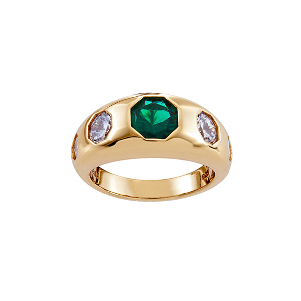 Georgina Gold plate, green & white cubic zirconia ring