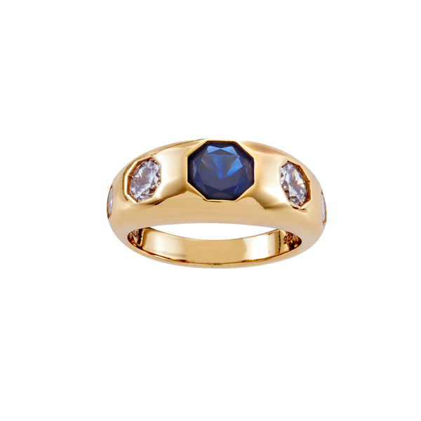 Georgina Gold Plate, Dark Blue & White Cubic Zirconia Ring