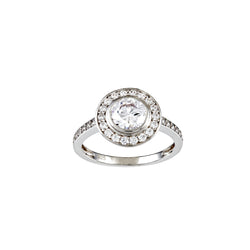 Elspeth Rhodium plate & Clear round Cz ring