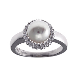 Round Button Pearl Silver Ring