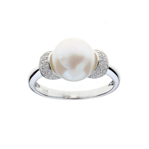 Silver Cubic Zirconia & Freshwater Pearl Ring