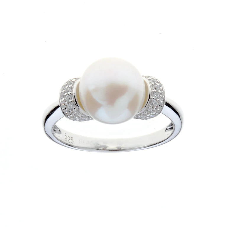 Silver Cubic Zirconia & Freshwater Pearl Ring