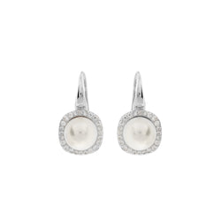 Maya Silver Square Set & Pearl Hook Earrings