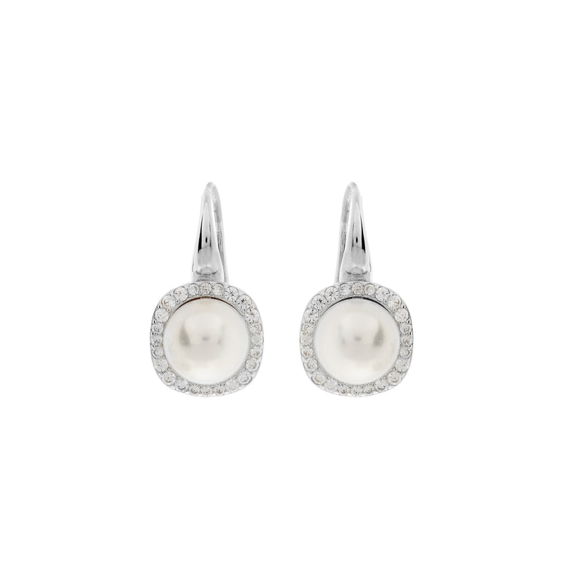 Maya Silver Square Set & Pearl Hook Earrings