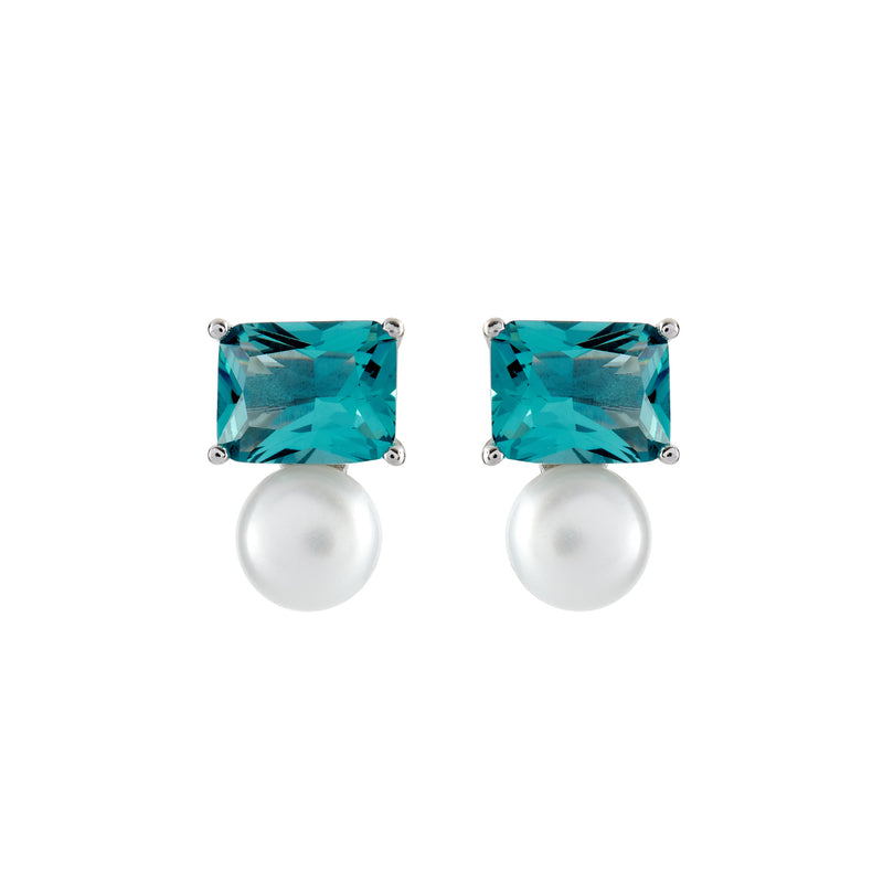 Chanelle Green Rectangle & Pearl Earrings