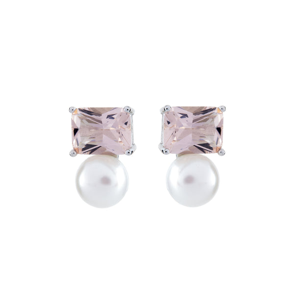 Chanelle Pink Rectangle & Pearl Earrings