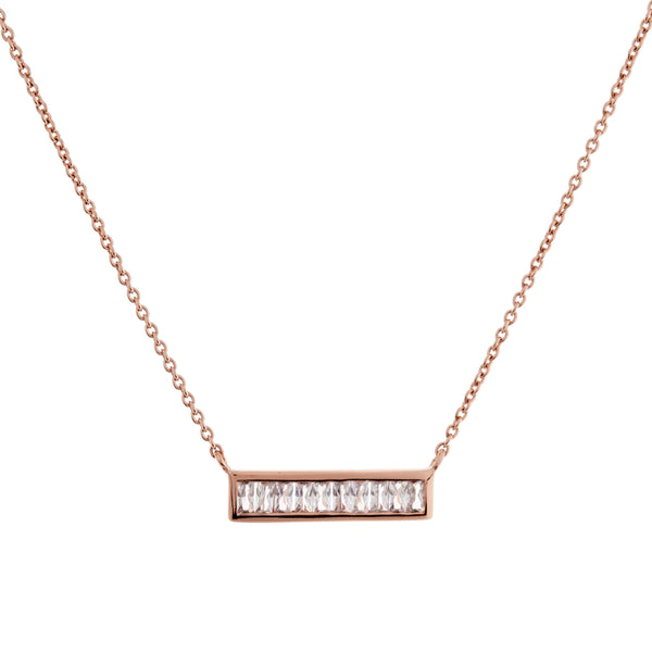 Rose Gold Cubic Zirconia Bar Necklace