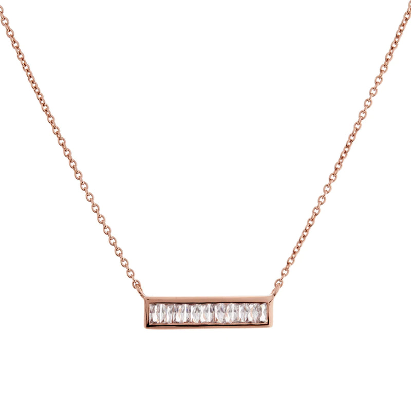 Rose Gold Cubic Zirconia Bar Necklace