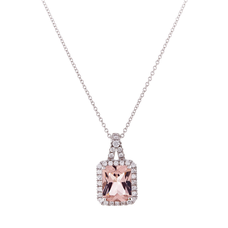 Estelle Rectangle Pink Pendant on Fine Silver Chain