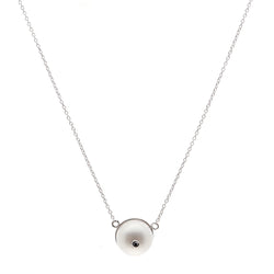 Round White Pearl & Cubic Zirconia Silver Necklace