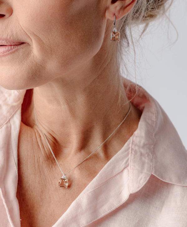 Lottie Pink Rhodium Square Pendant