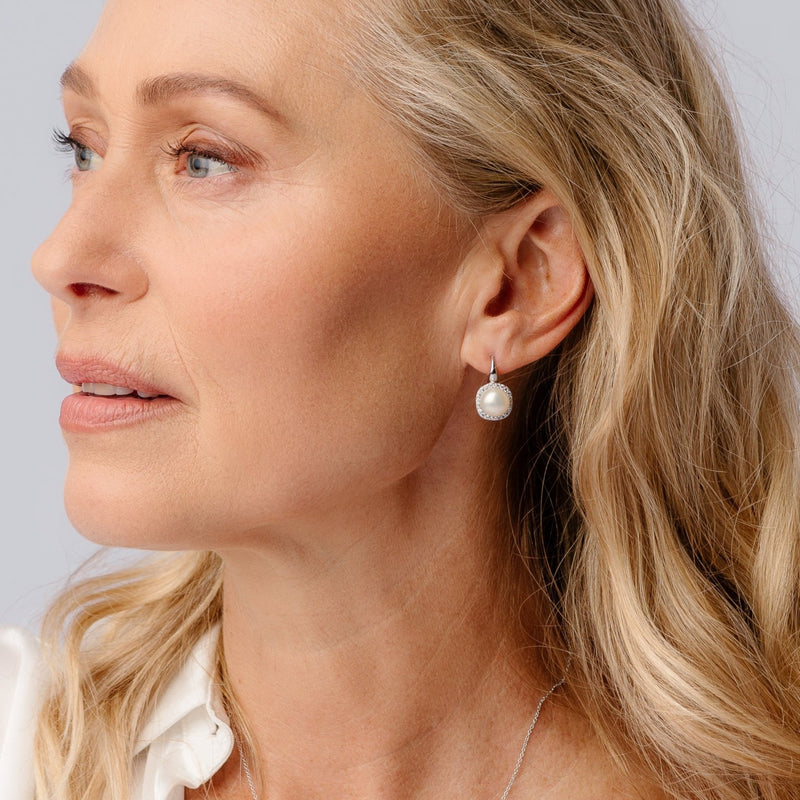 Maya Silver Square Set & Pearl Hook Earrings