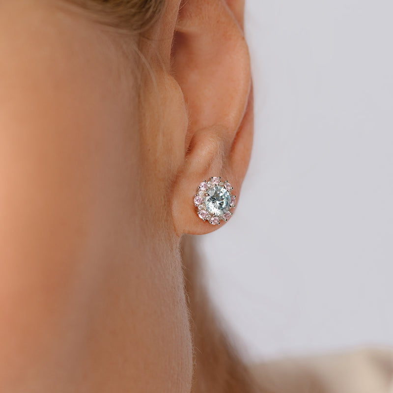 Hallie Aqua & Light Pink Stud Earrings