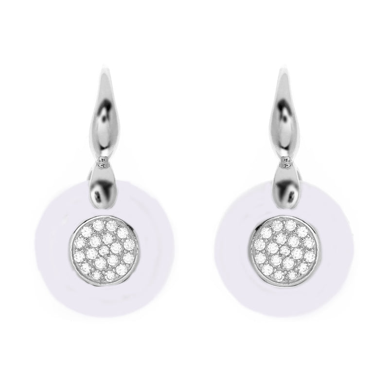 White & Sterling Silver Ceramic Hook Earrings