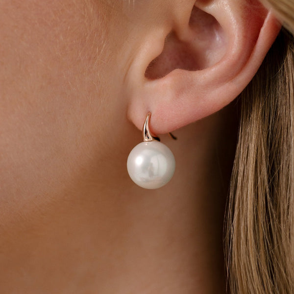 Emily Round Pearl Rose Gold Hook Earrings - 2 sizes