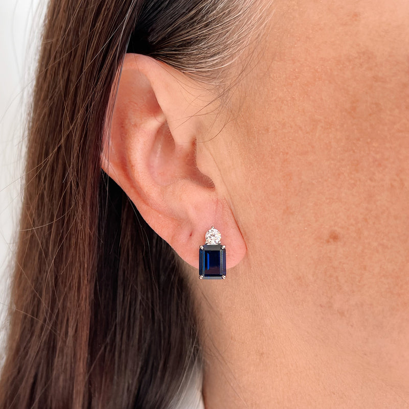 Paris Blue Baguette Stud Earrings