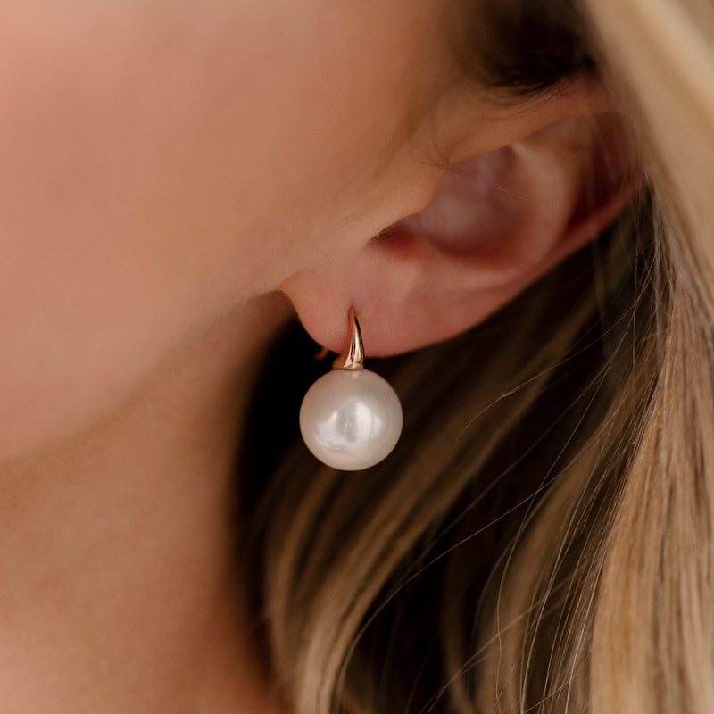 Emily Round Pearl Gold Hook Earrings - 2 sizes