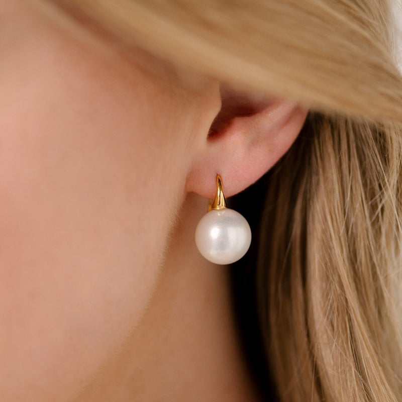 Emily Round Pearl Gold Hook Earrings - 2 sizes