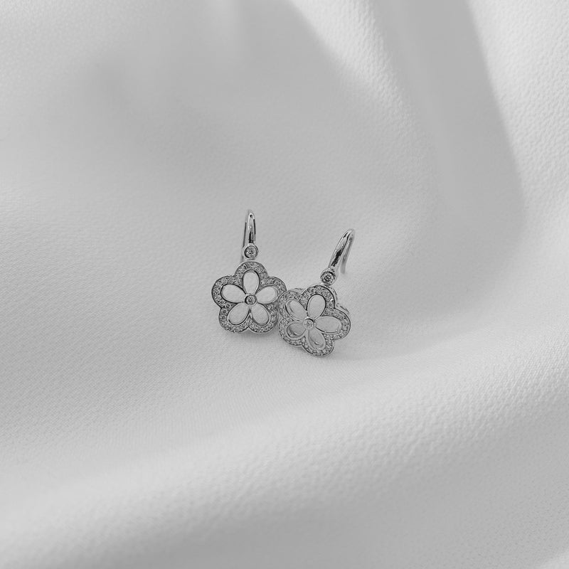 Large Flower Silver Hook Earrings